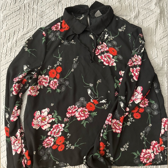 Size 8 H&M Floral Peter Pan Chiffon Blouse - Picture 1 of 4